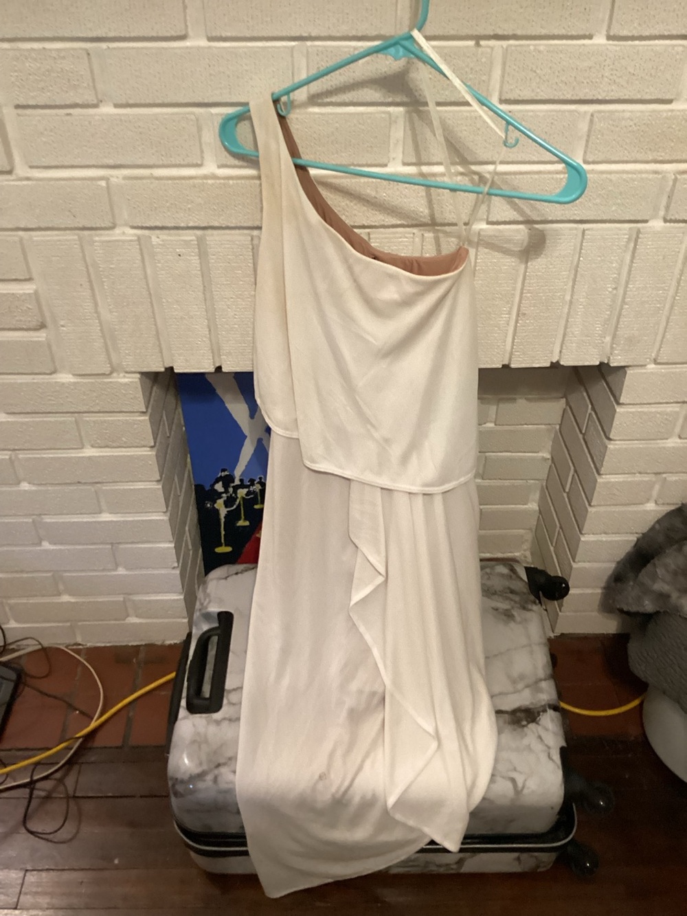 BCBGMaxAzria One-Shoulder Ivory/Beige Draped Dress